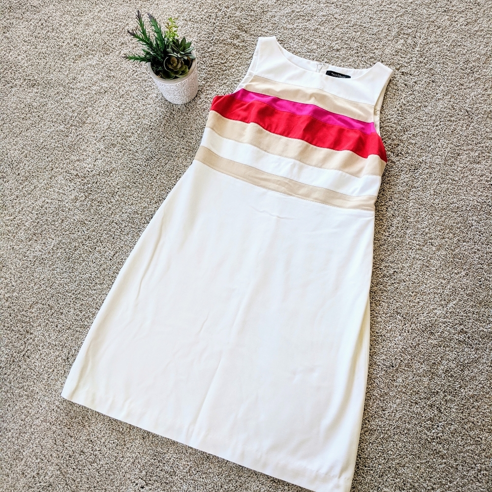 White House Black Market White Dress with Pink and Red Stripes
